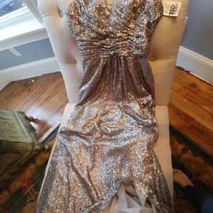 Full length PLATINUM SEQUIN EVENING GOWN